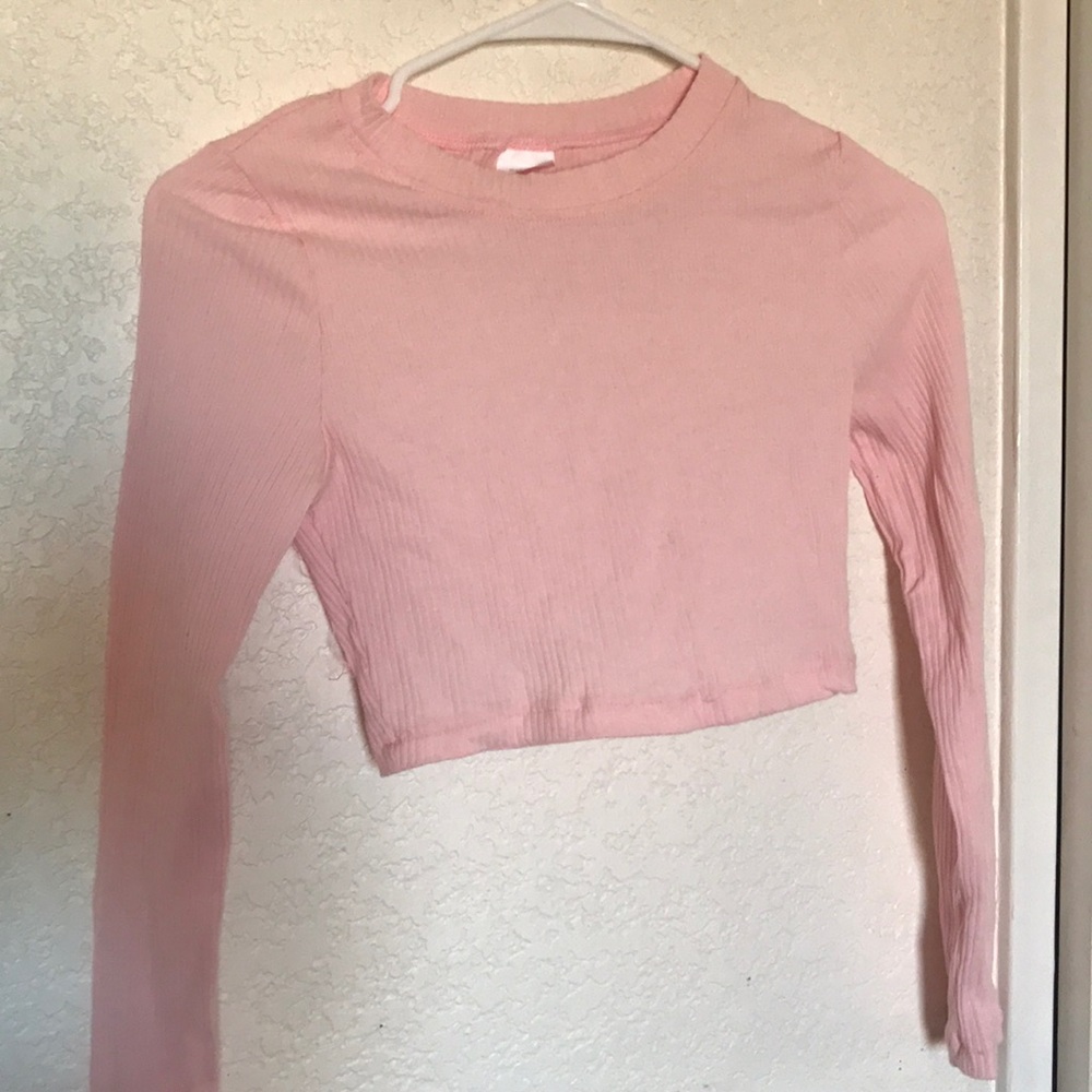 Baby Pink Long Sleeve Crop Top